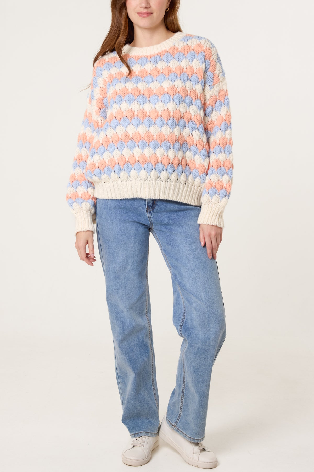 Diamond Knit Round Neck Jumper