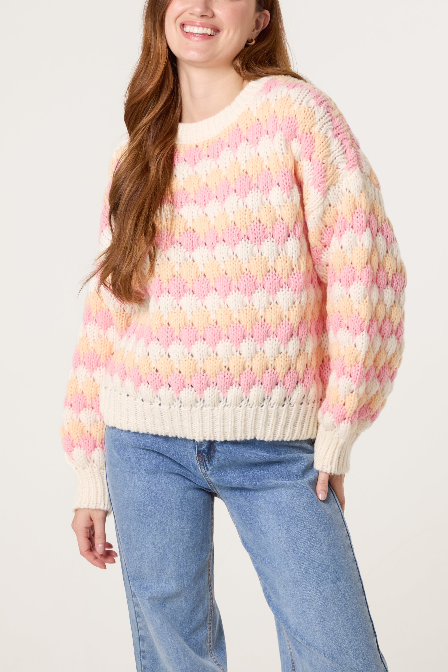 Diamond Knit Round Neck Jumper