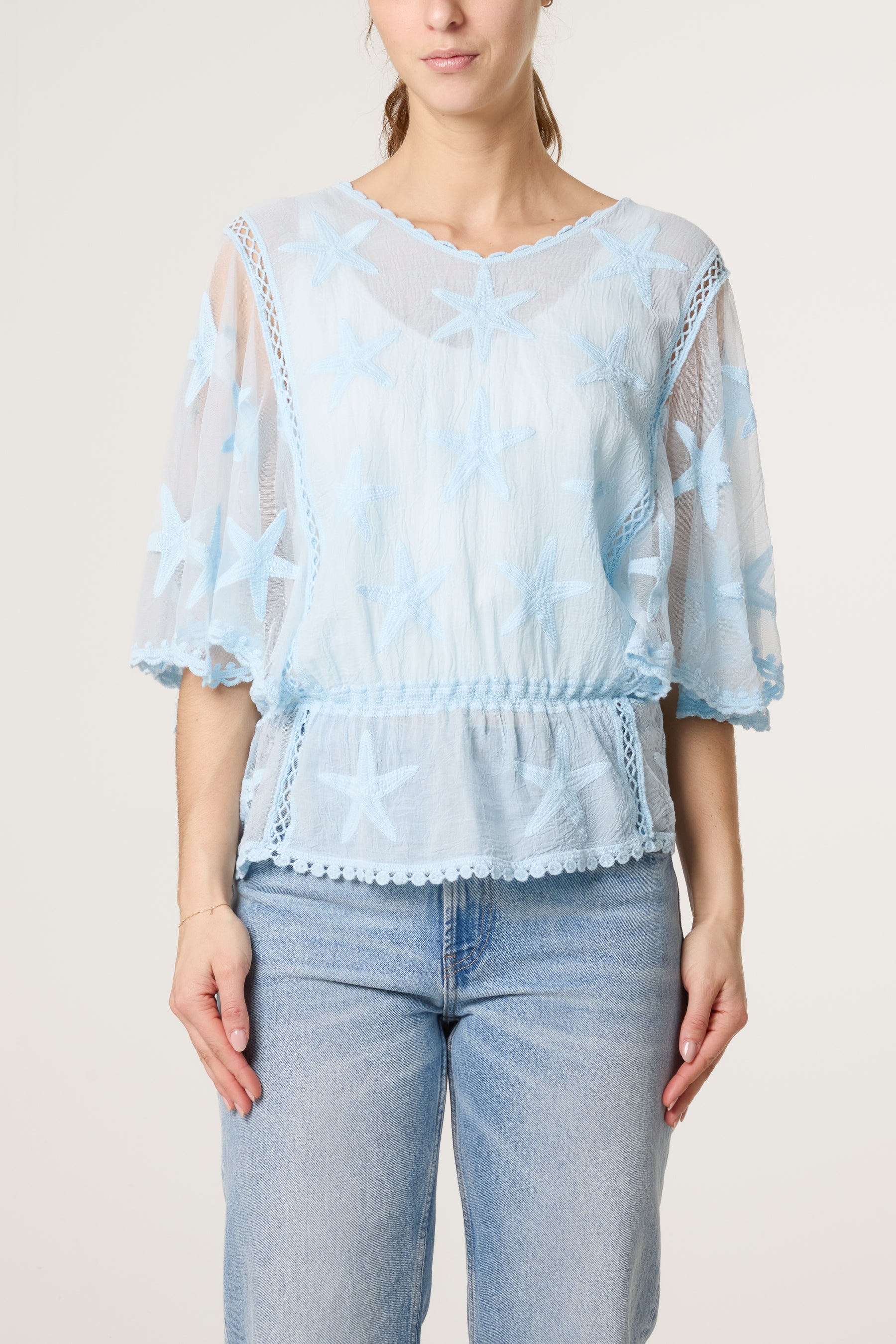 Star Lace Sleeve Blouse