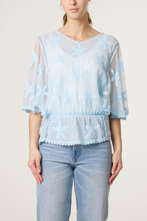 Star Lace Sleeve Blouse
