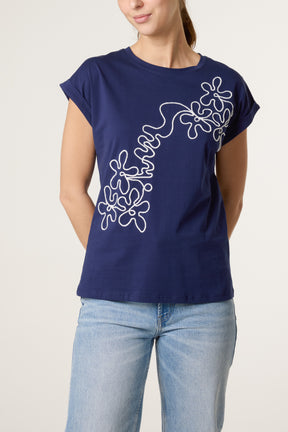 Swirl Flowers Embroidery T-Shirt