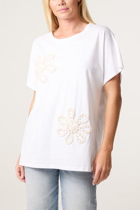 Embroidered & Embellished Flower T-Shirt