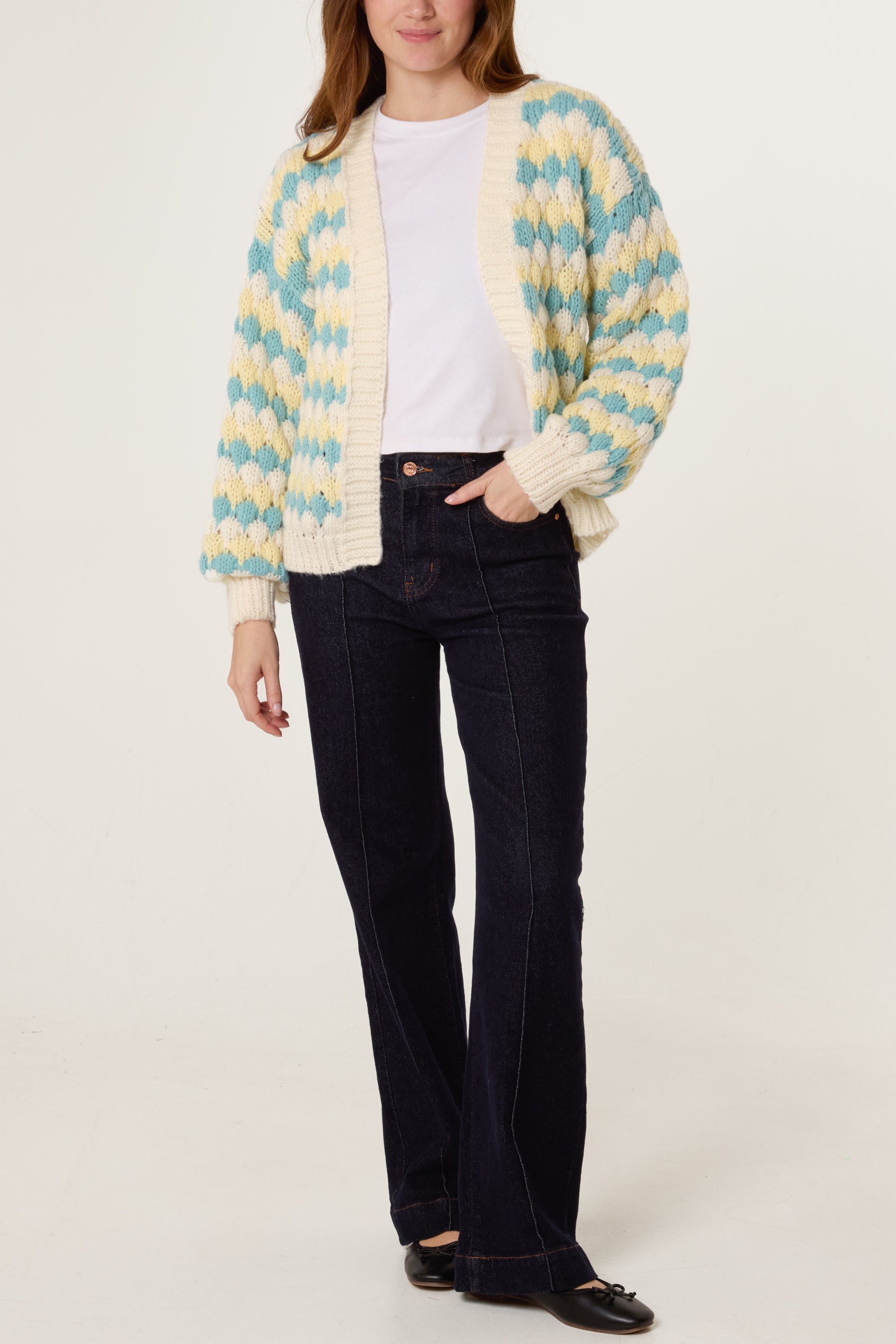 Multicoloured Striped Chunky Knit Cardigan