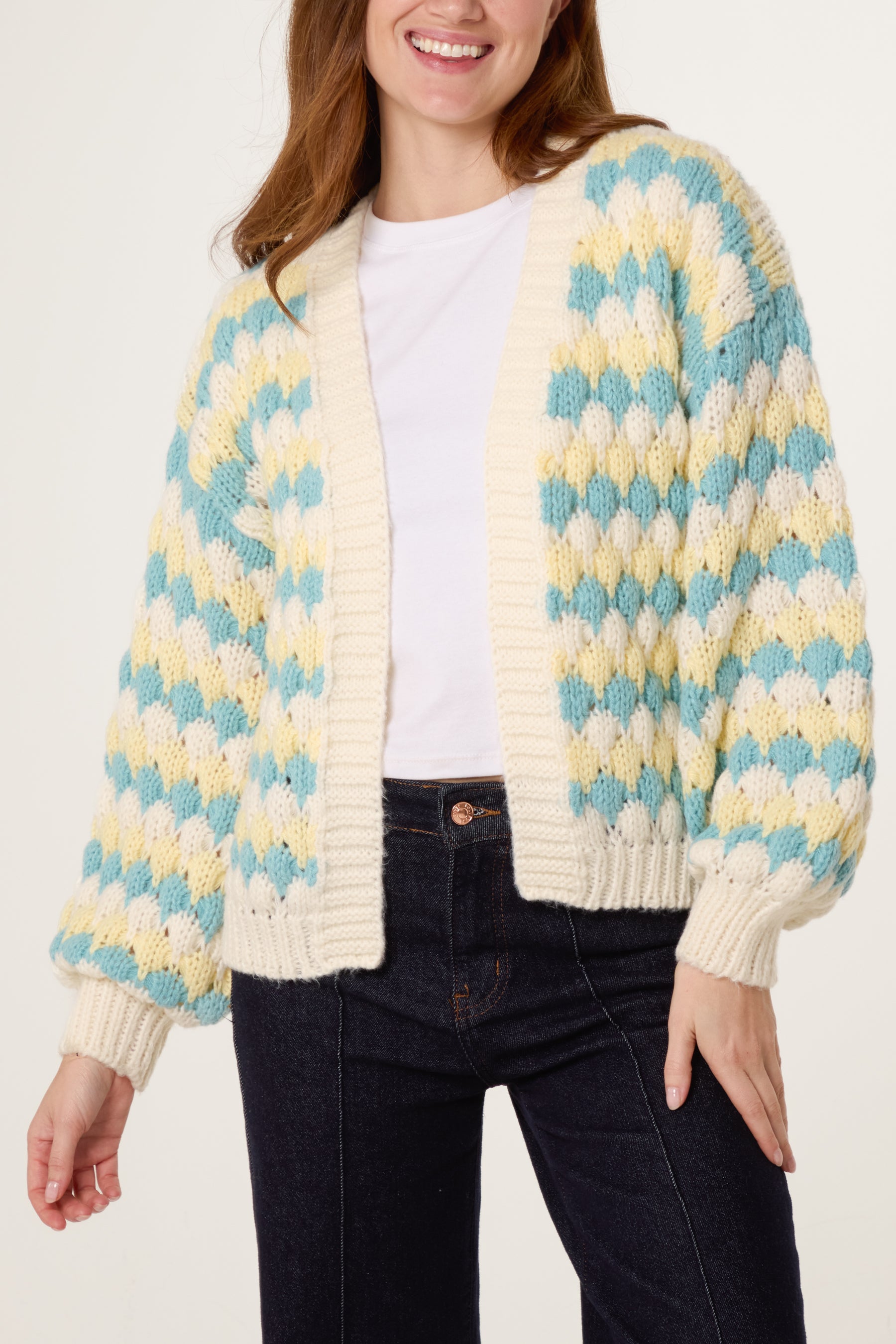 Multicoloured Striped Chunky Knit Cardigan