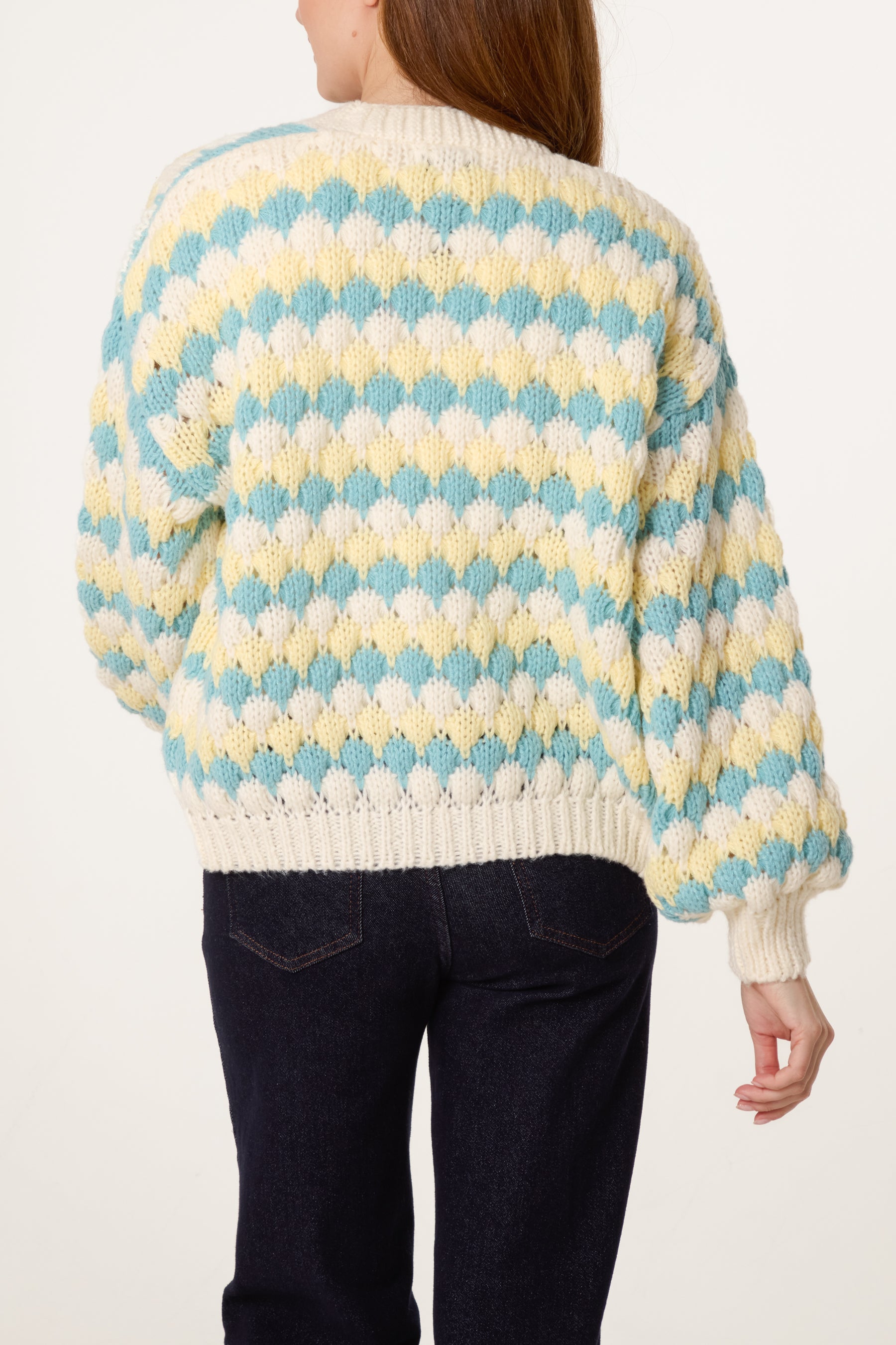 Multicoloured Striped Chunky Knit Cardigan