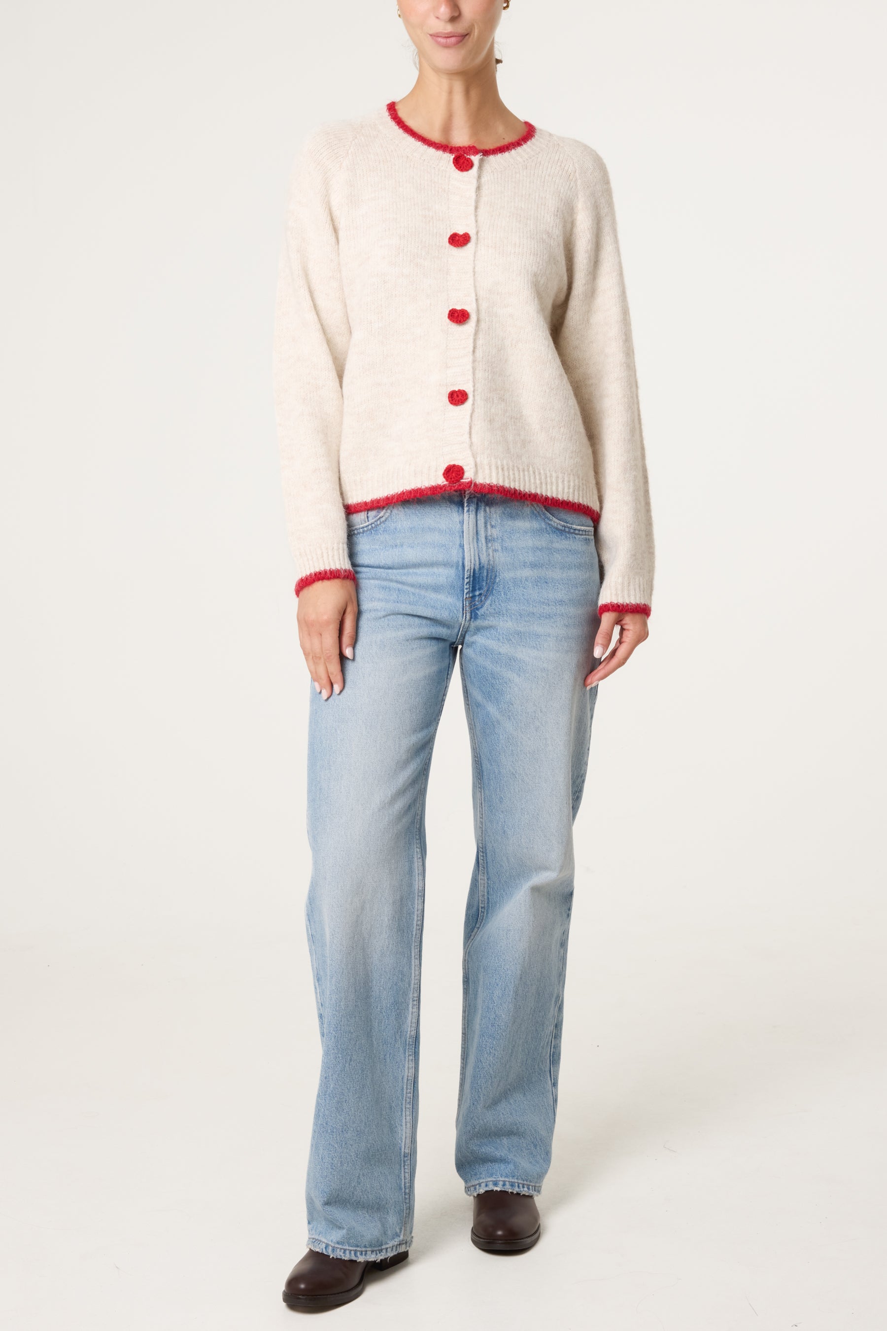 Knitted Heart-Shaped Button Cardigan