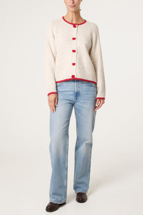 Knitted Heart-Shaped Button Cardigan