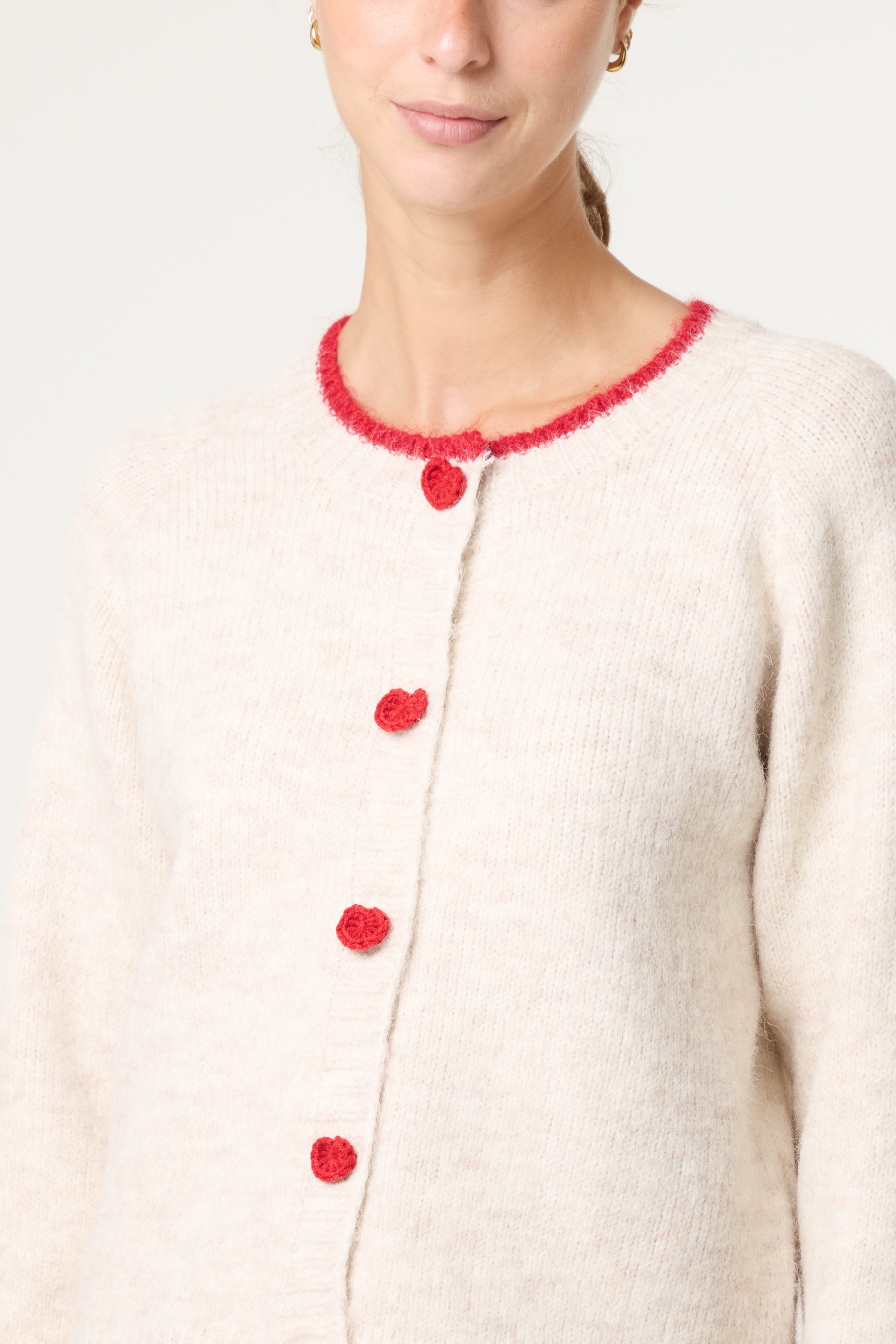 Knitted Heart-Shaped Button Cardigan