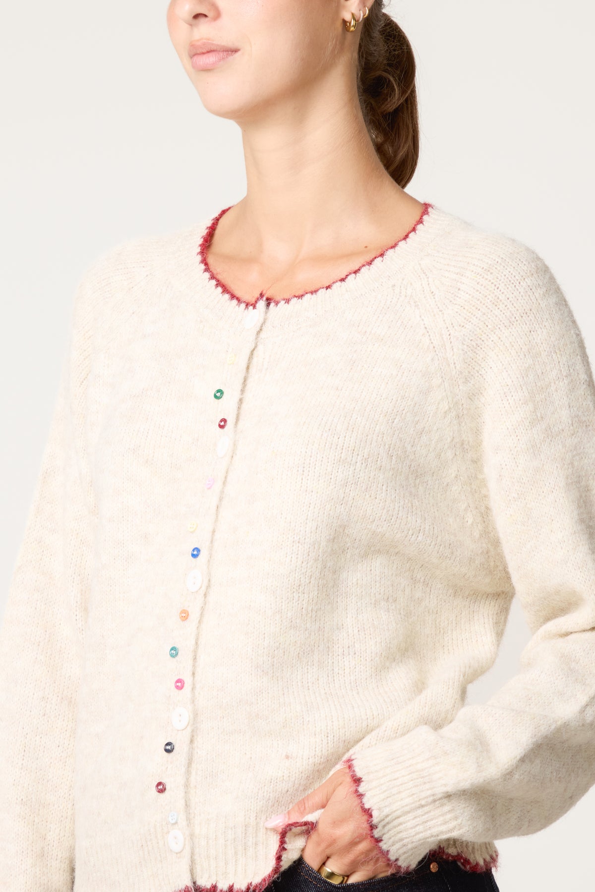 Cardigan With Multicoloured Button Detail