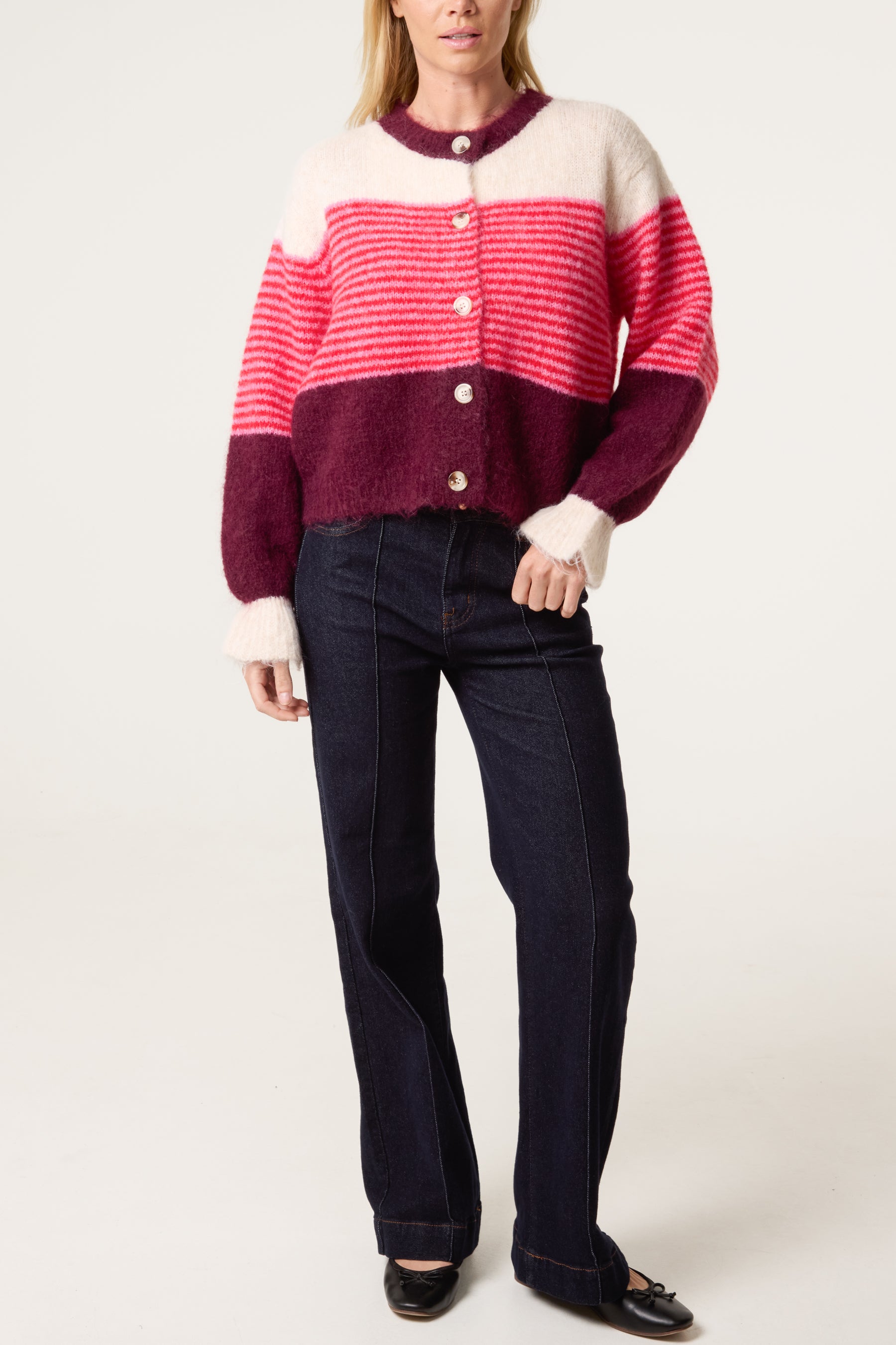 Horizontal Striped Design Cardigan