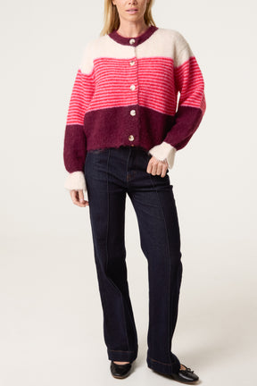 Horizontal Striped Design Cardigan