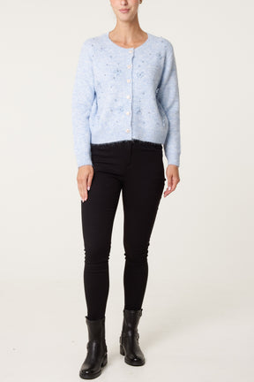 Pearly Flower Embellished Cardigan