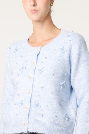 Pearly Flower Embellished Cardigan