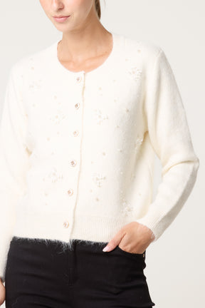 Pearly Flower Embellished Cardigan