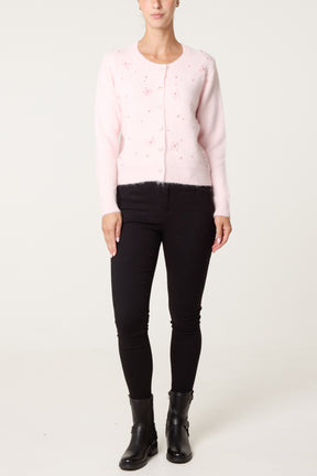 Pearly Flower Embellished Cardigan