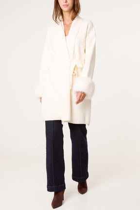 Wrap Coat With Faux Fur Cuffs