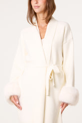 Wrap Coat With Faux Fur Cuffs