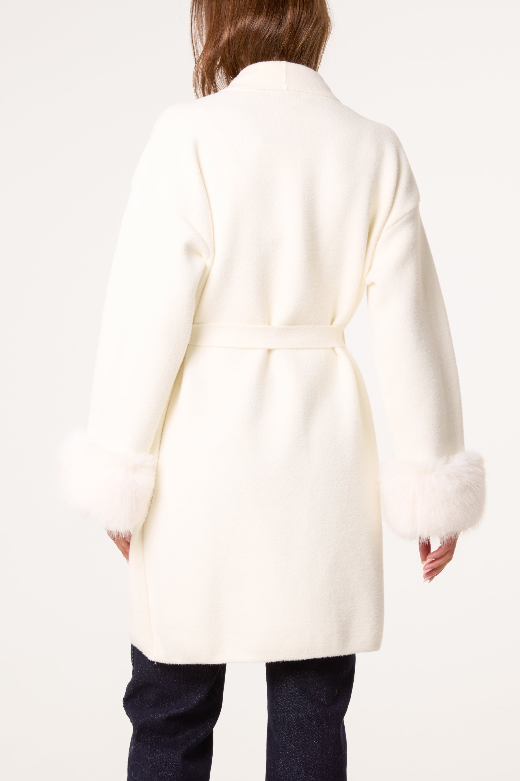 Wrap Coat With Faux Fur Cuffs