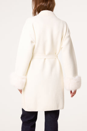 Wrap Coat With Faux Fur Cuffs