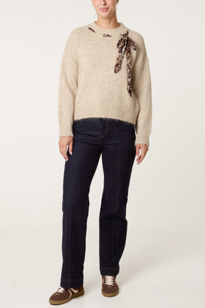 Leopard Tie Detail Knit Jumper