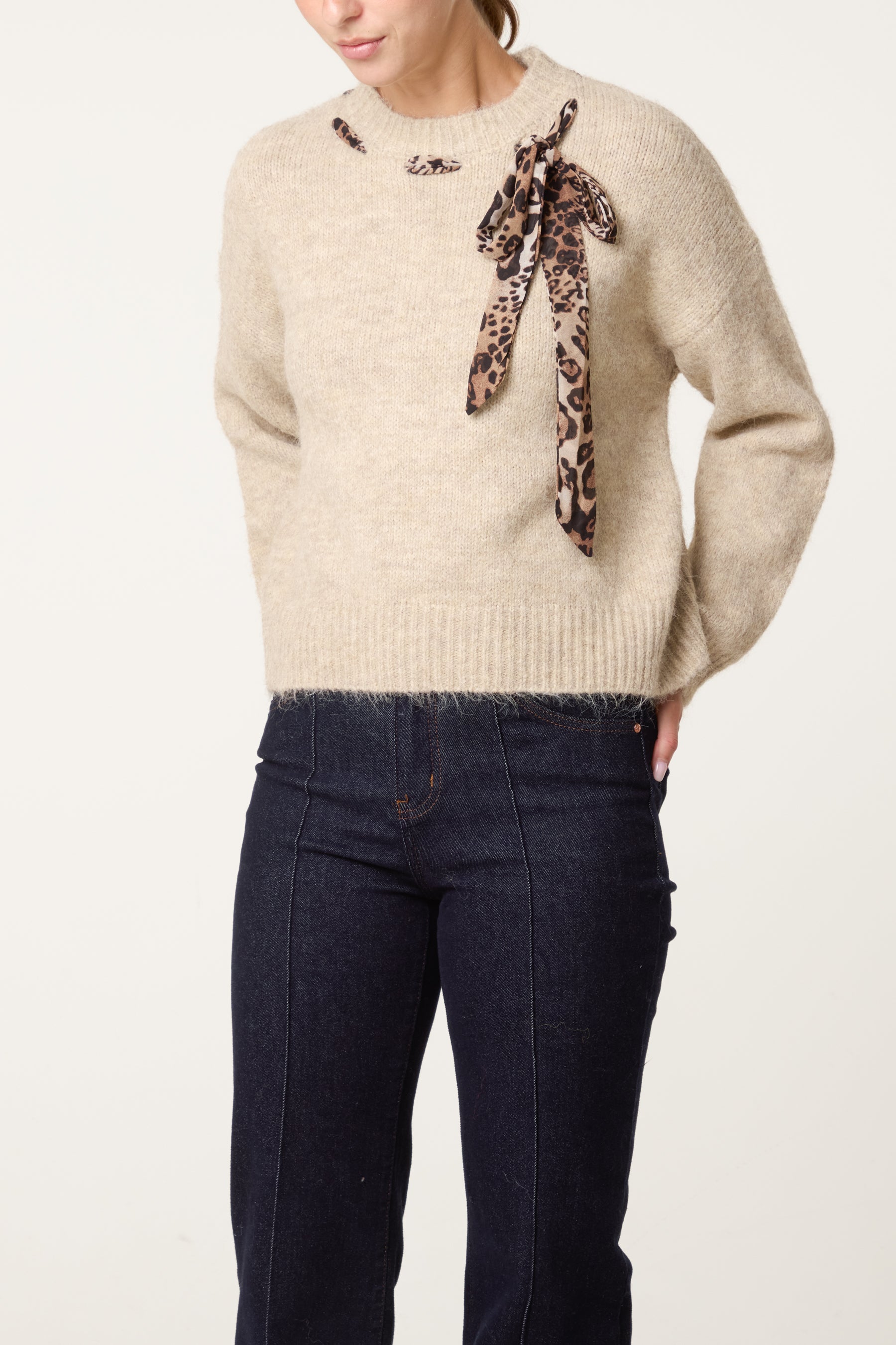 Leopard Tie Detail Knit Jumper