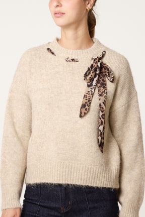 Leopard Tie Detail Knit Jumper