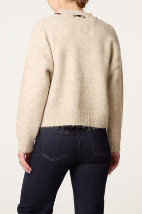 Leopard Tie Detail Knit Jumper