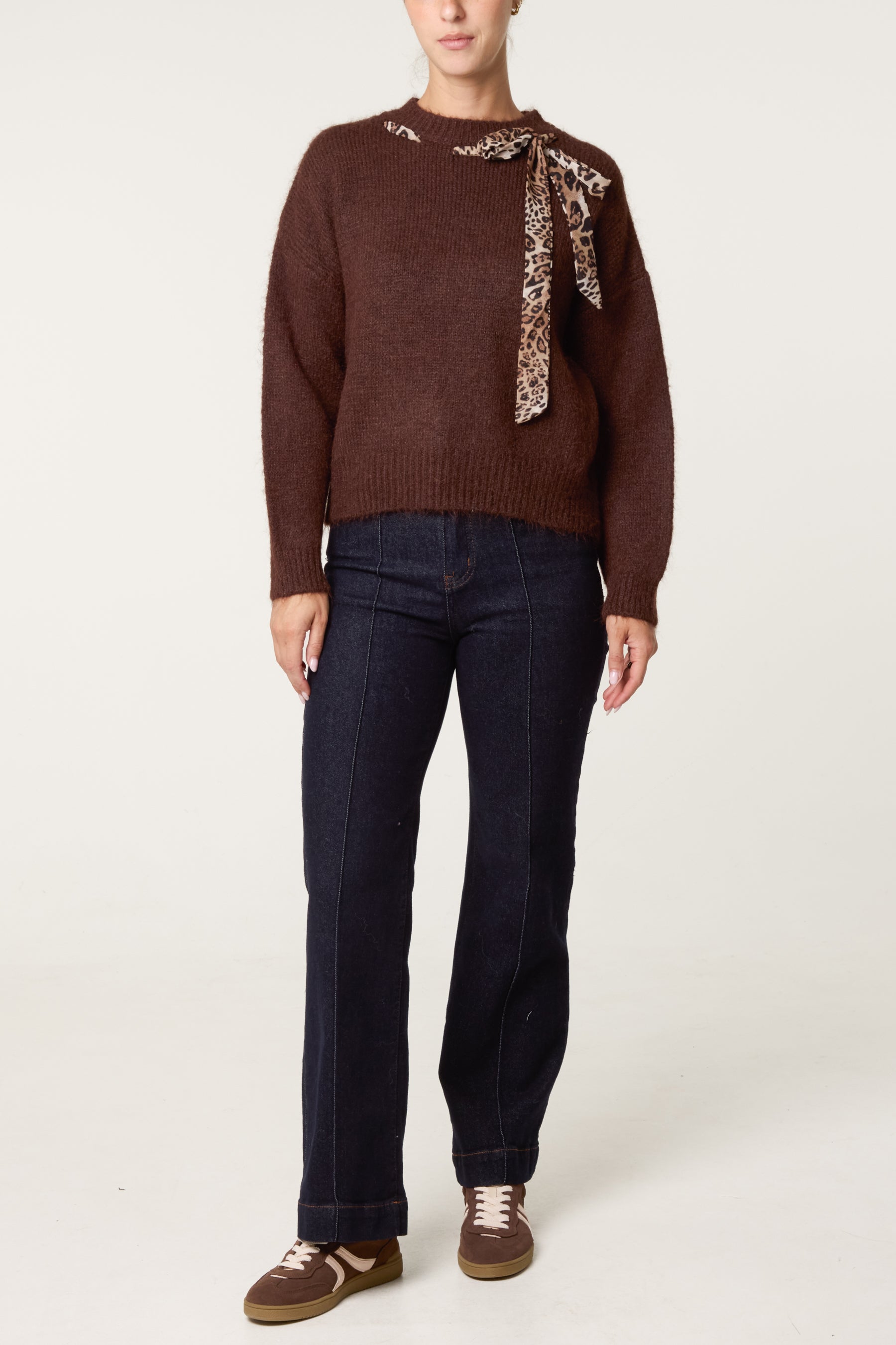Leopard Tie Detail Knit Jumper