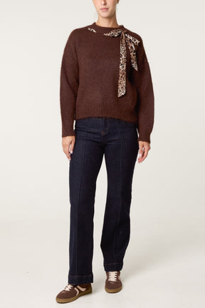 Leopard Tie Detail Knit Jumper