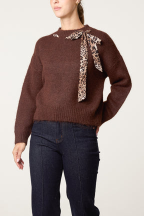 Leopard Tie Detail Knit Jumper