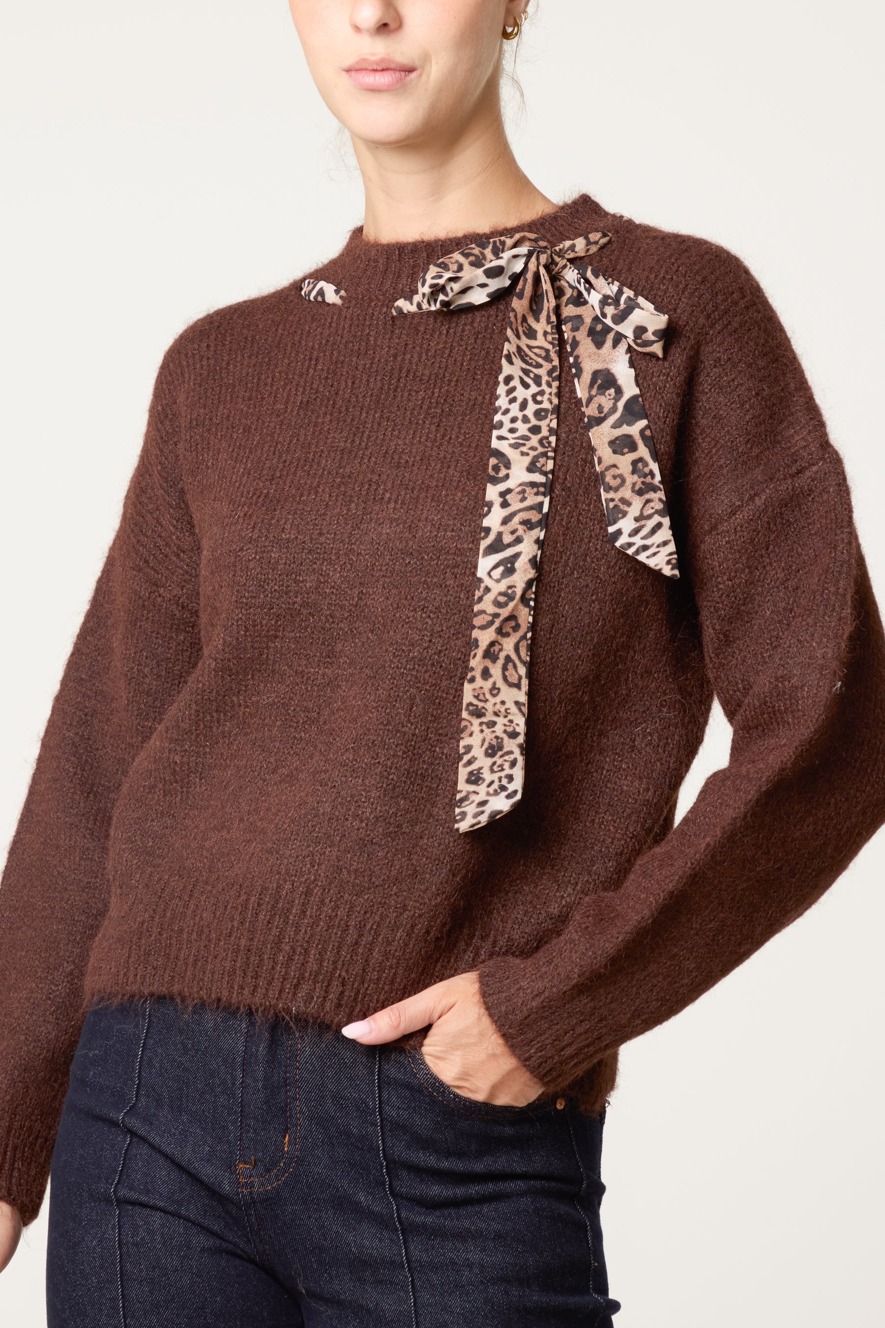 Leopard Tie Detail Knit Jumper