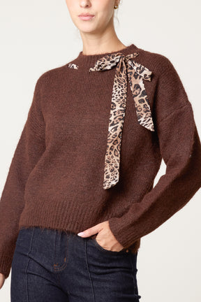 Leopard Tie Detail Knit Jumper