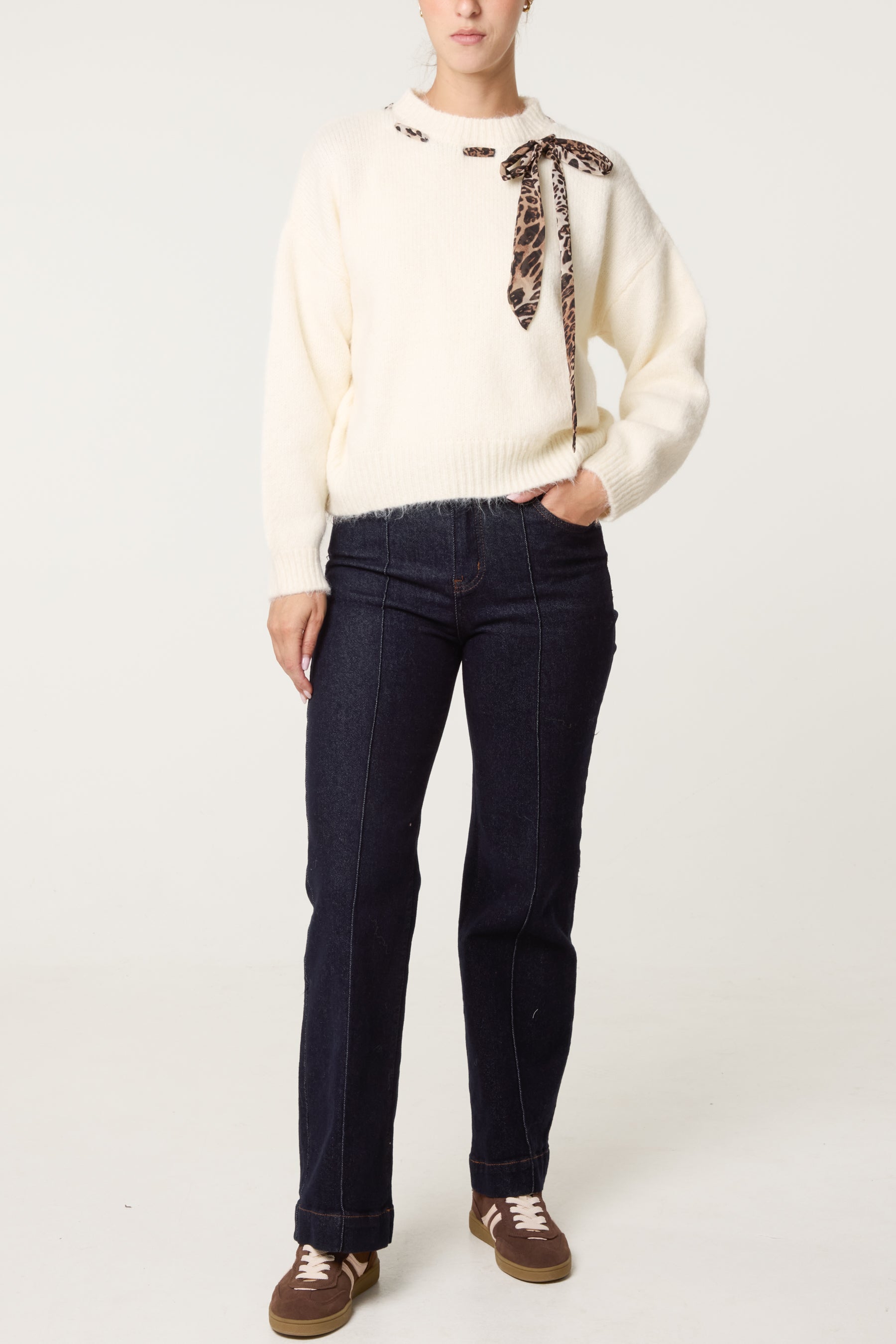 Leopard Tie Detail Knit Jumper