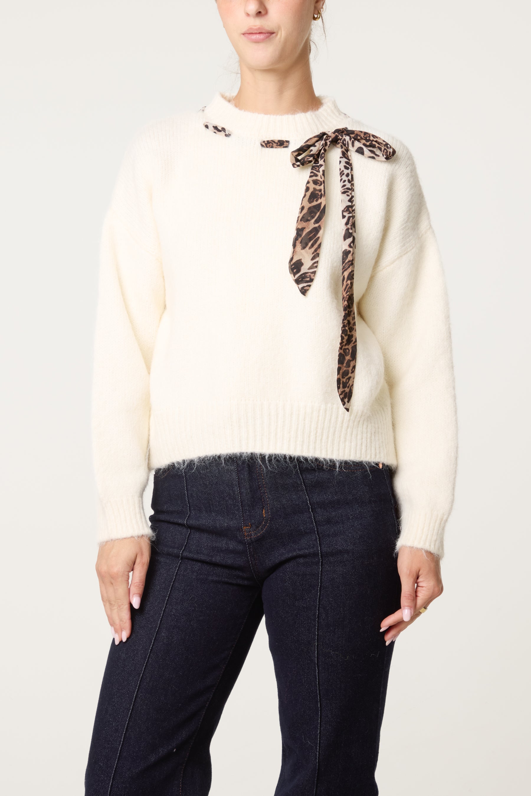 Leopard Tie Detail Knit Jumper