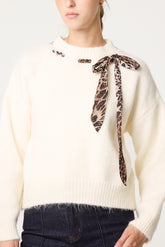 Leopard Tie Detail Knit Jumper