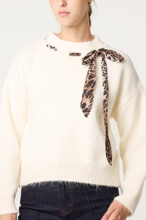 Leopard Tie Detail Knit Jumper