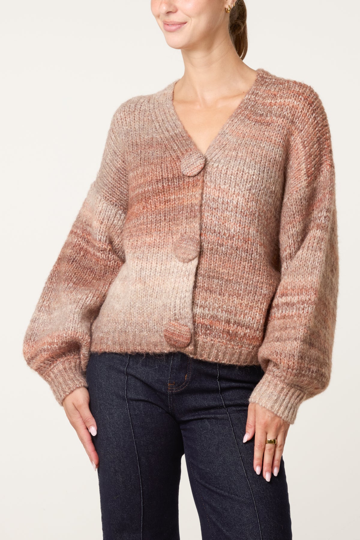 Maxi Buttons Striped Knit Cardigan