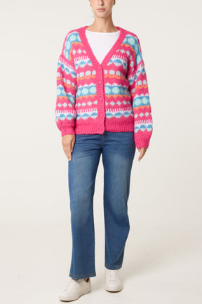 Bright Geometric Fair Isle Cardigan