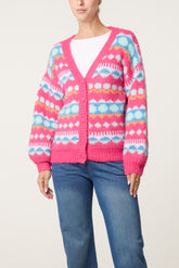 Bright Geometric Fair Isle Cardigan