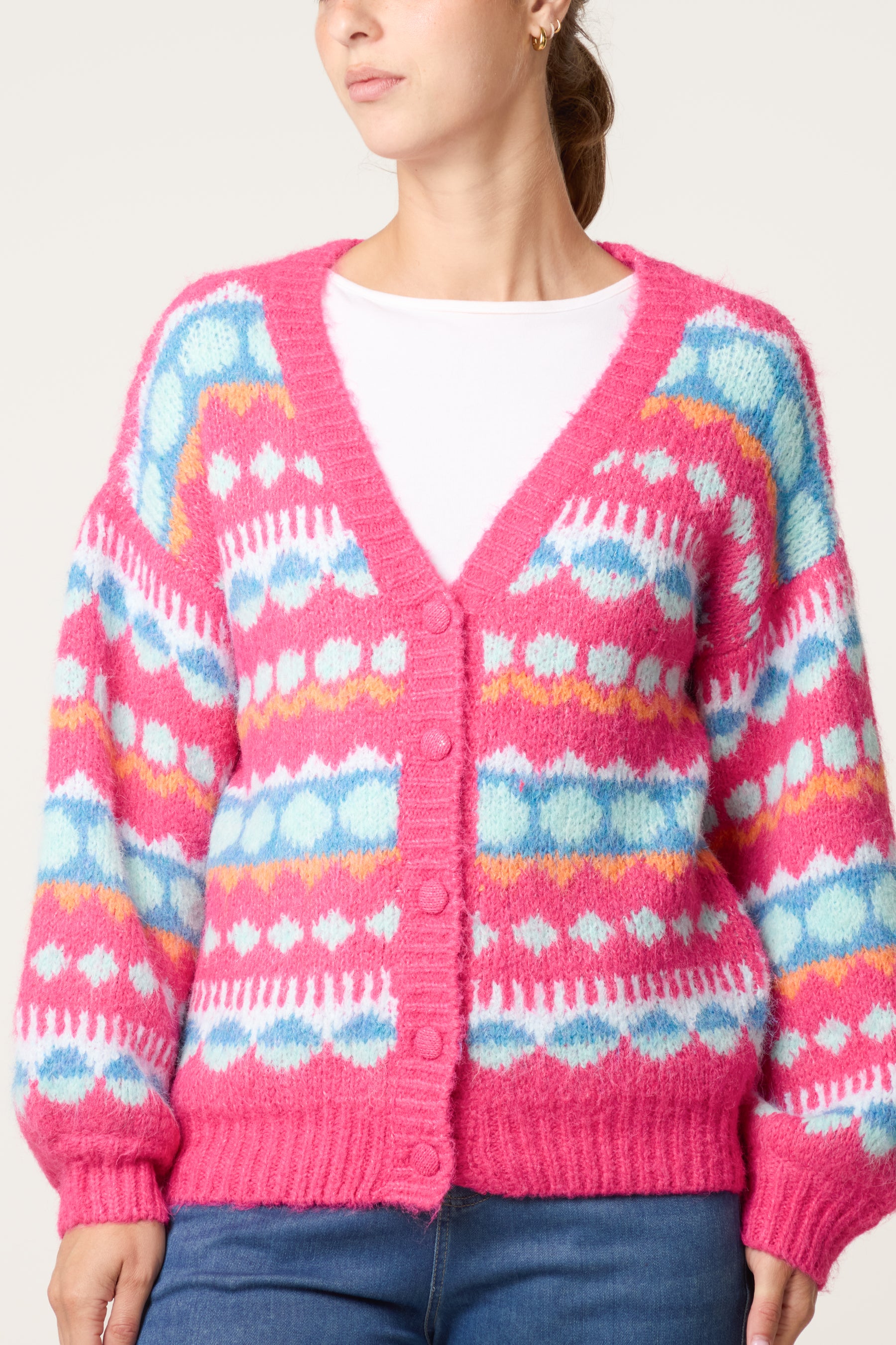Bright Geometric Fair Isle Cardigan