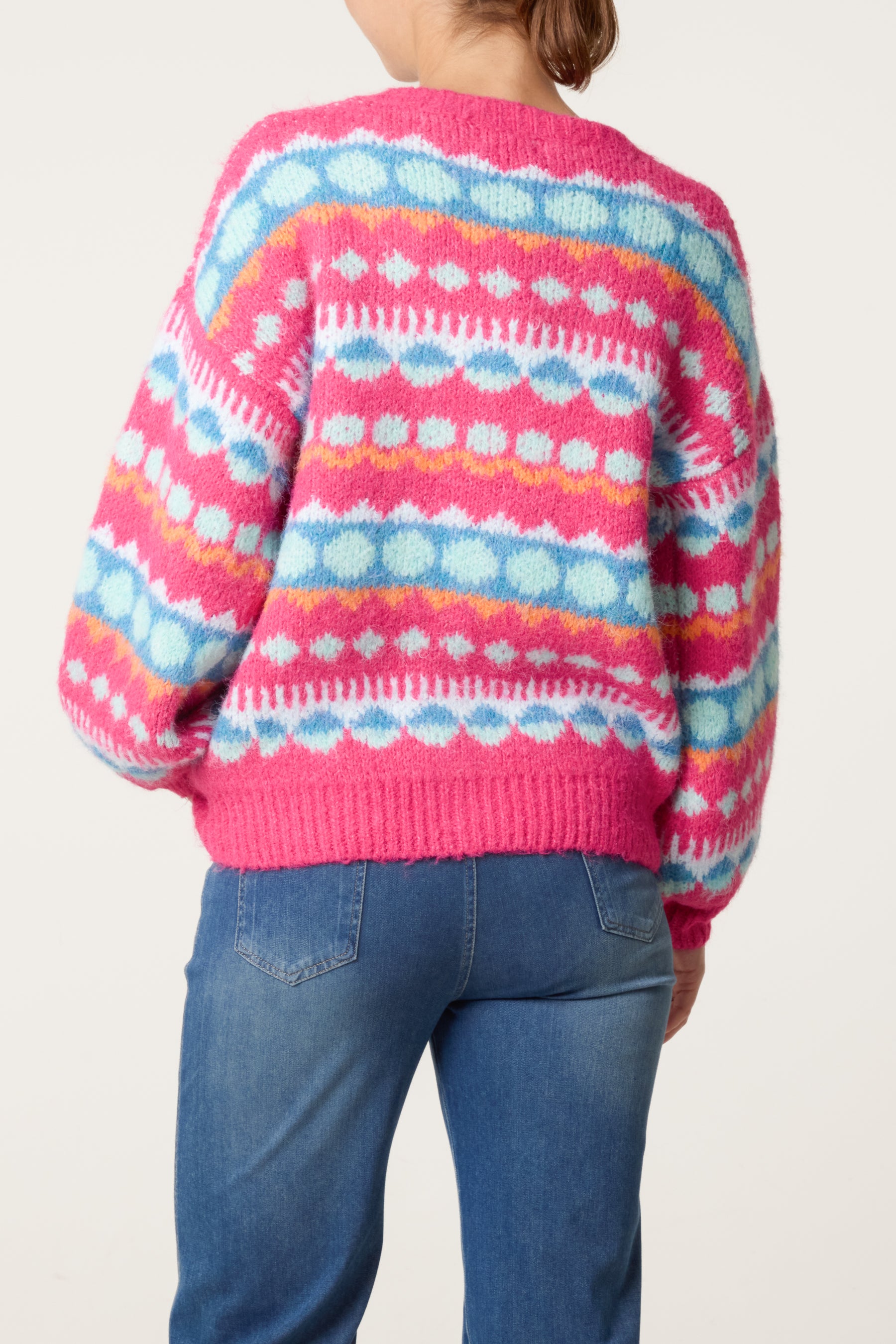 Bright Geometric Fair Isle Cardigan