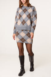 Knit Argyle Jumper & Skirt Set