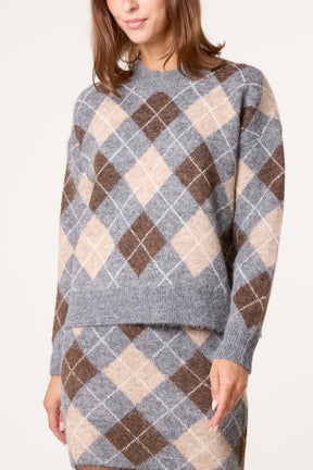 Knit Argyle Jumper & Skirt Set