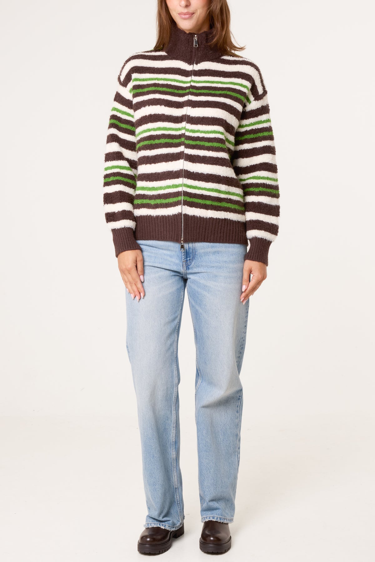 Zip-Up Striped Knit Jumper
