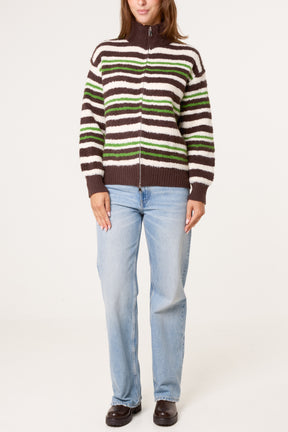 Zip-Up Striped Knit Jumper
