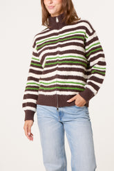 Zip-Up Striped Knit Jumper