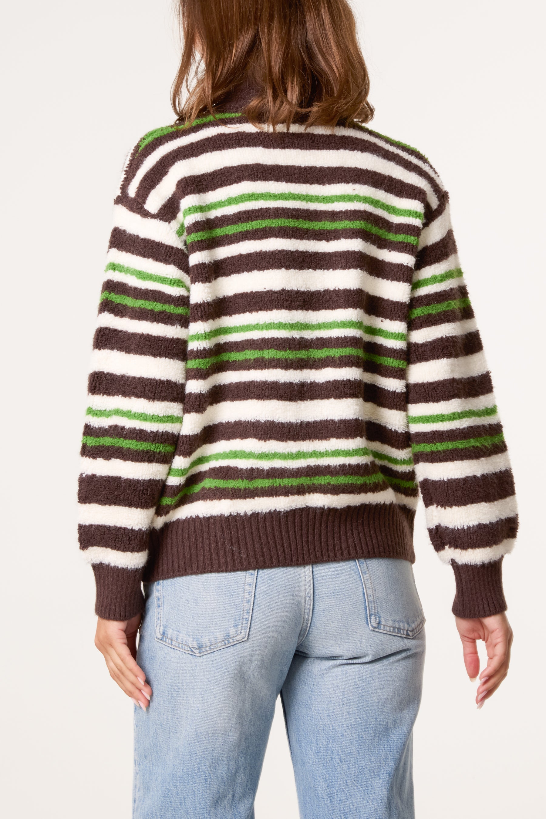 Zip-Up Striped Knit Jumper