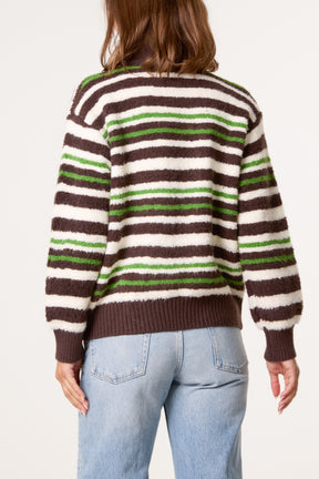 Zip-Up Striped Knit Jumper