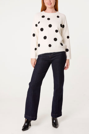 Embroidery Polka Dot Knit Jumper