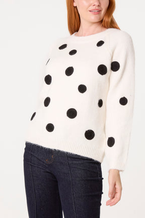 Embroidery Polka Dot Knit Jumper